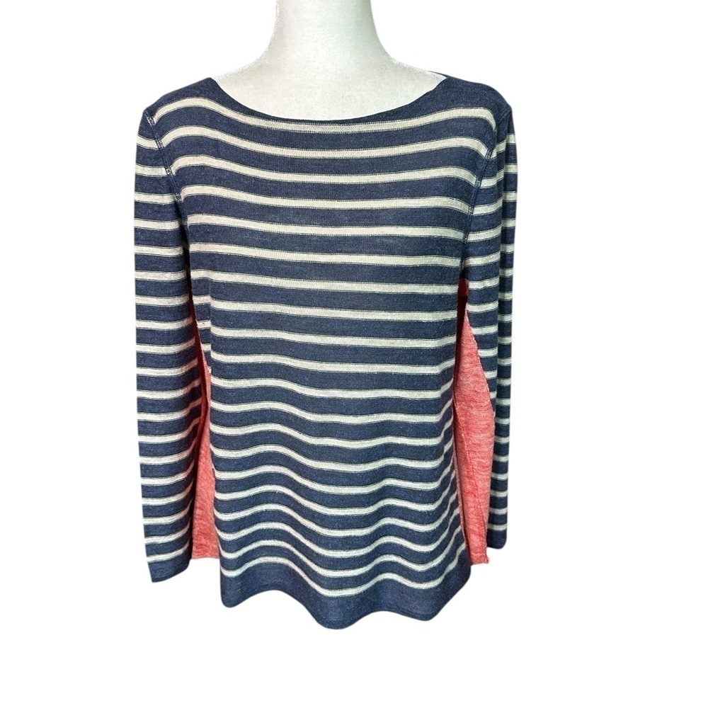 Tory Burch Blue and White Crew Neck Linen Sweater Size L